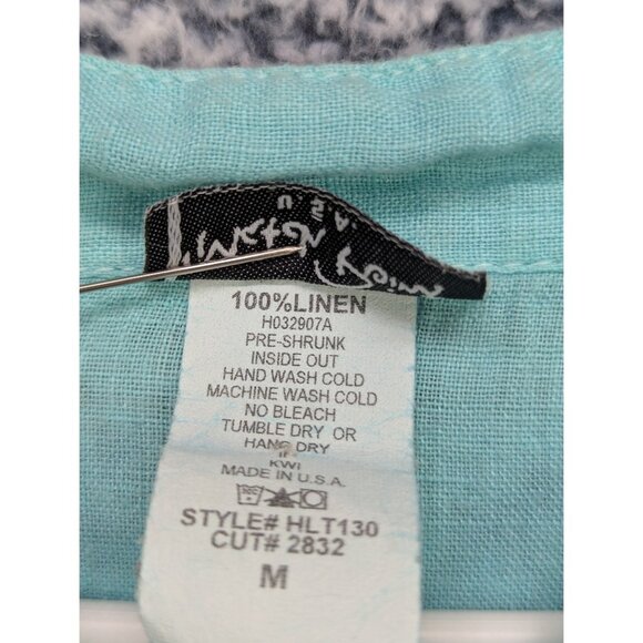 Match Point 100% Linen Tunic Blouse Size M Lagenlook Peasant Boho Beachy Blue - Picture 10 of 10